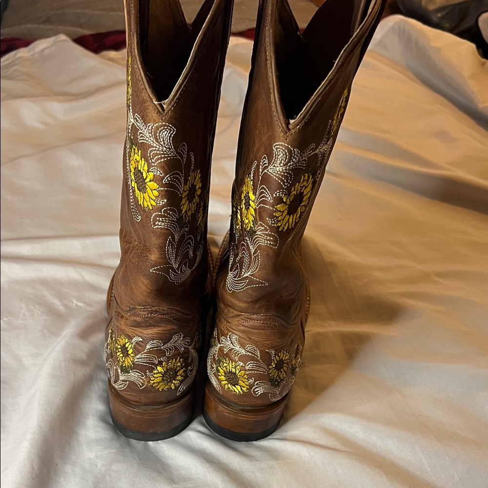 Shyanne Brown Boots with Yellow Floral Embroidery - Picture 2 of 4